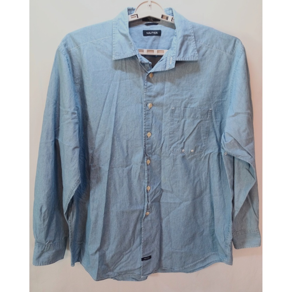 Nautica Long Sleeve Button Down Men's Coastal Shirt, XXL, Light Blue